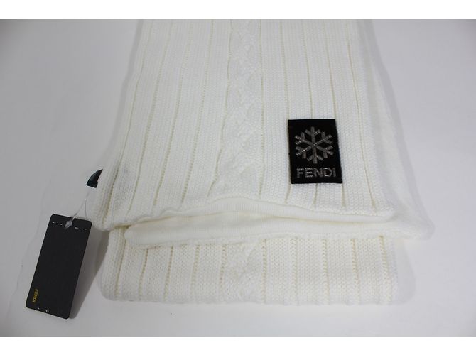 Sciarpa Fendi in lana bianca con dettaglio in pelliccia nera Bianco - vista 3