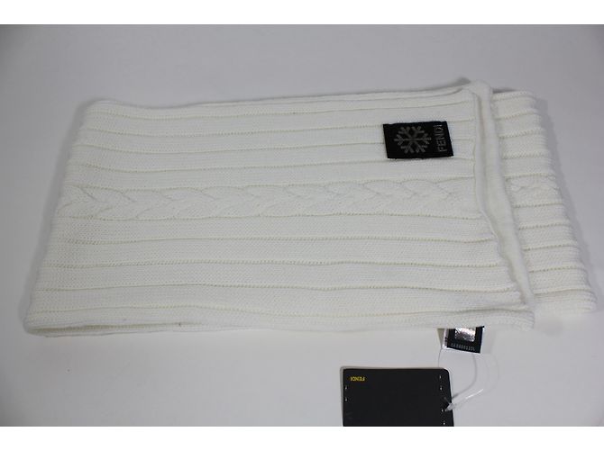 Sciarpa Fendi in lana bianca con dettaglio in pelliccia nera Bianco - vista 4