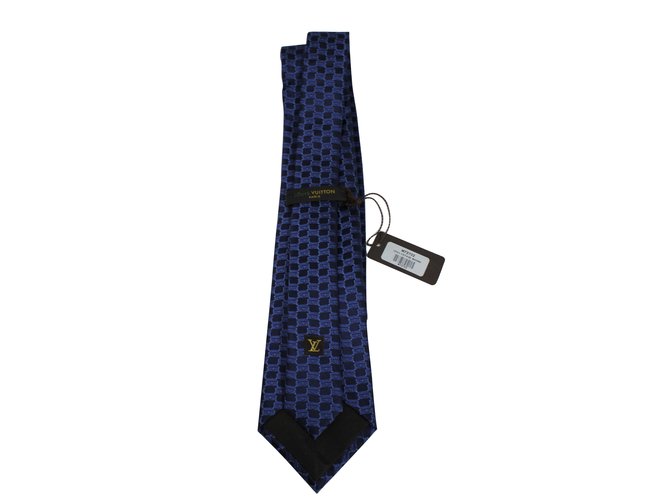 Cravatta Louis Vuitton in seta blu navy e nero - vista 2