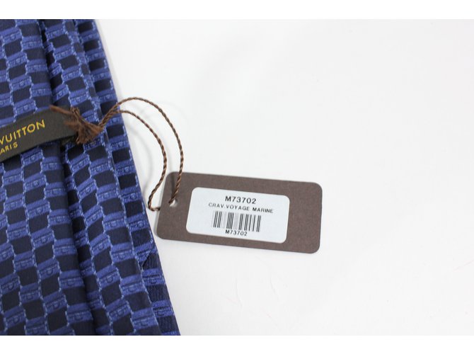 Cravatta Louis Vuitton in seta blu navy e nero - vista 3