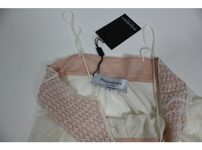 Top Yves Saint Laurent in seta e cashmere bianco - vista 3