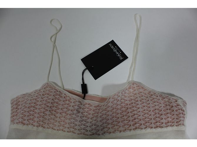 Top Yves Saint Laurent in seta e cashmere bianco - vista 5