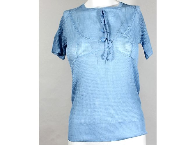 Top de malla de seda azul Louis Vuitton - vista 5