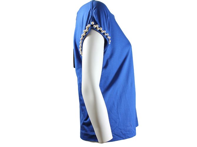 Top Louis Vuitton in cotone blu con perline - vista 2