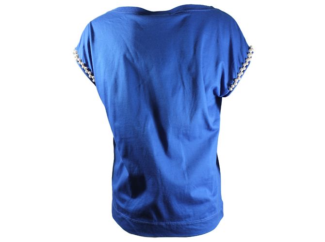 Top Louis Vuitton in cotone blu con perline - vista 3