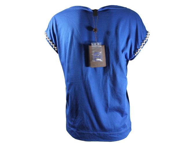 Top Louis Vuitton in cotone blu con perline - vista 4