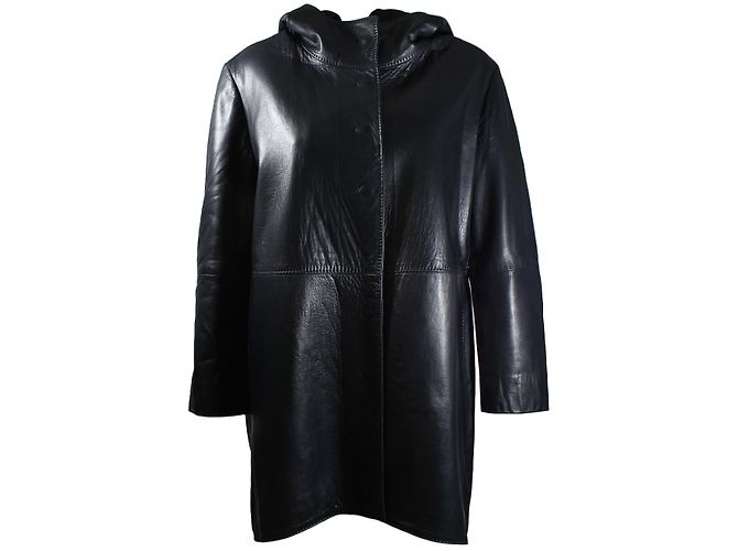 Abrigo Jil Sander de piel con capucha azul noche - vista 2