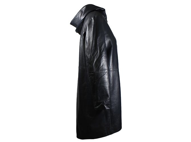 Abrigo Jil Sander de piel con capucha azul noche - vista 3