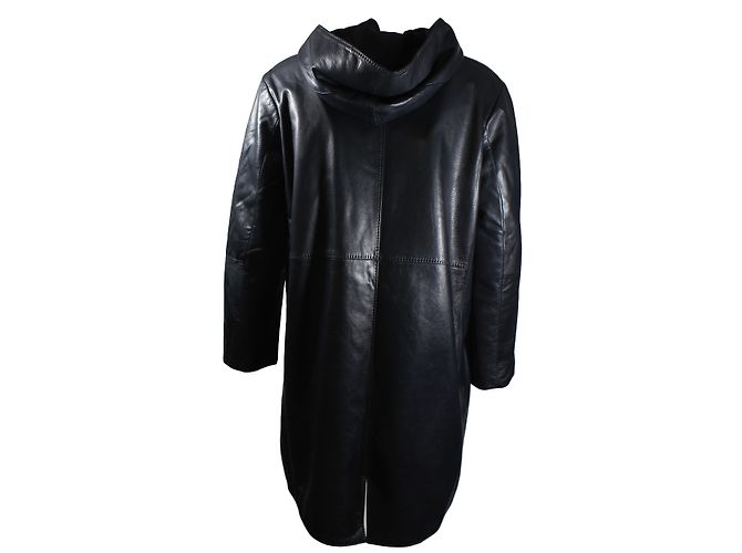 Abrigo Jil Sander de piel con capucha azul noche - vista 4