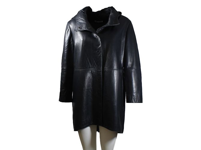 Abrigo Jil Sander de piel con capucha azul noche - vista 6