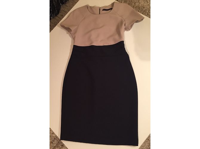 Abito bicolore Zara blu scuro e beige elasticizzato M Multicolore - vista 3