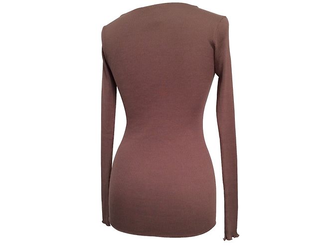 Top de seda Pinko taupe com decote em renda dourada - vista 2