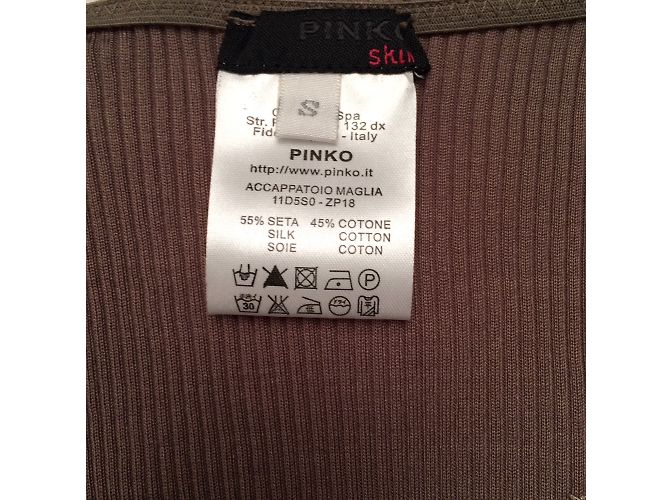 Top de seda Pinko taupe com decote em renda dourada - vista 5