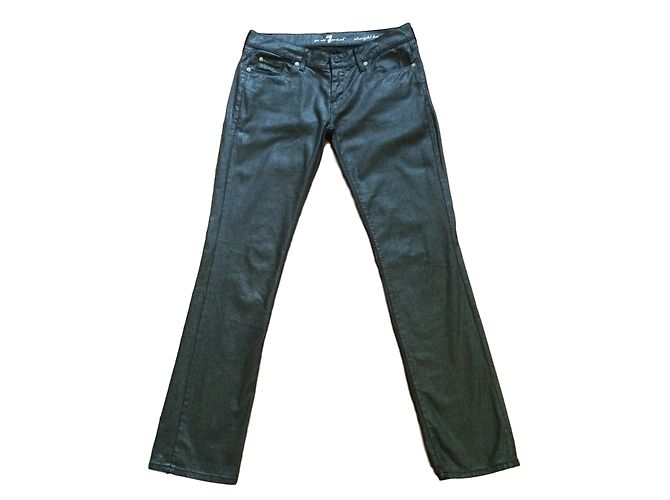 Jeans Straight Leg 7 For All Mankind Negro Metalizado Metálico - vista 2