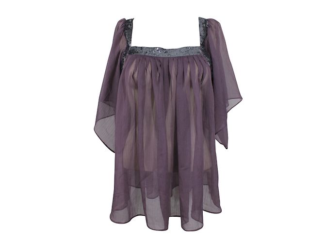 Topshop Top Prune Polyester Chiffon with Grey Sequins - view 2