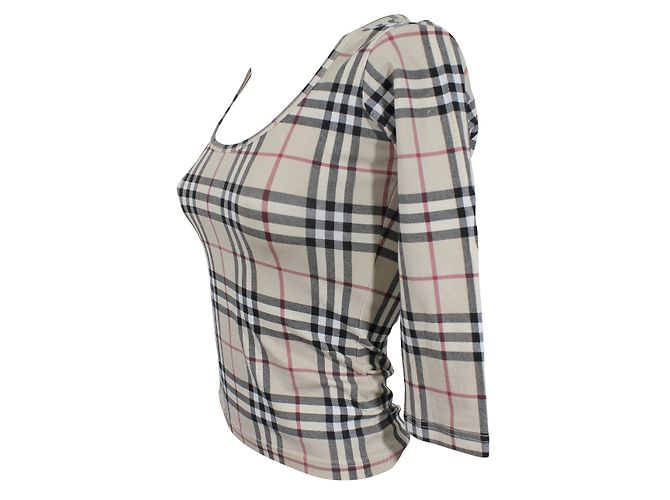 Top Burberry Tartán de manga larga de algodón Negro Blanco Rojo Mostaza - vista 2