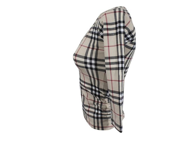 Top Burberry Tartán de manga larga de algodón Negro Blanco Rojo Mostaza - vista 3