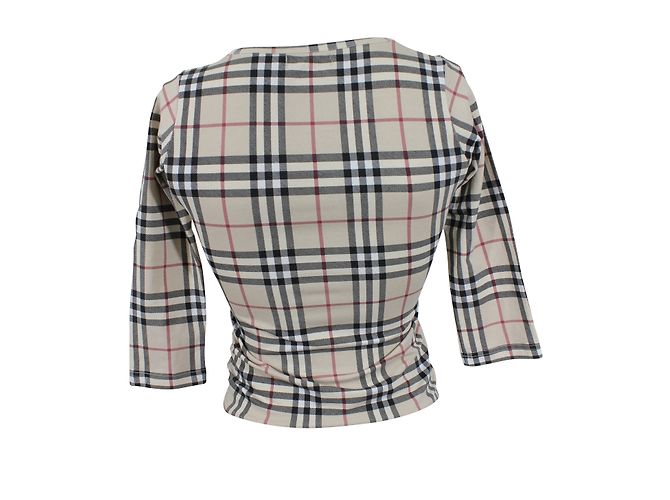 Top Burberry Tartán de manga larga de algodón Negro Blanco Rojo Mostaza - vista 4