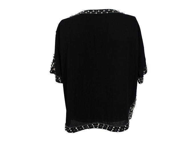 Top Georges Bash Preto com Pérolas e Cristais Bordados - vista 3