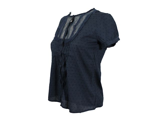 Top Sandro de algodón negro con detalle de encaje azul - vista 2