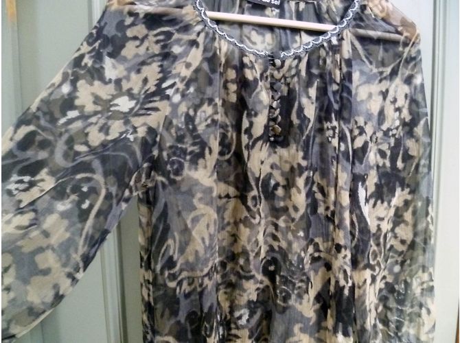 Autre Marque Seiden Tunika Bluse schwarz blau und beige Größe 42 Mehrfarben - Ansicht 3
