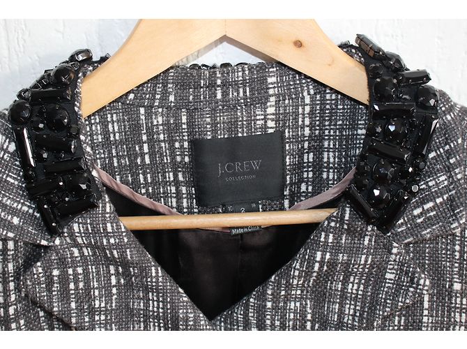 Chaqueta J.Crew de algodón con cuello de lentejuelas Gris Blanco - vista 3