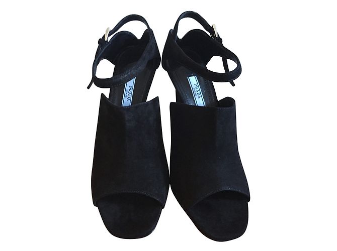 Décolleté Peep Toe Prada in scamosciato nero - vista 2