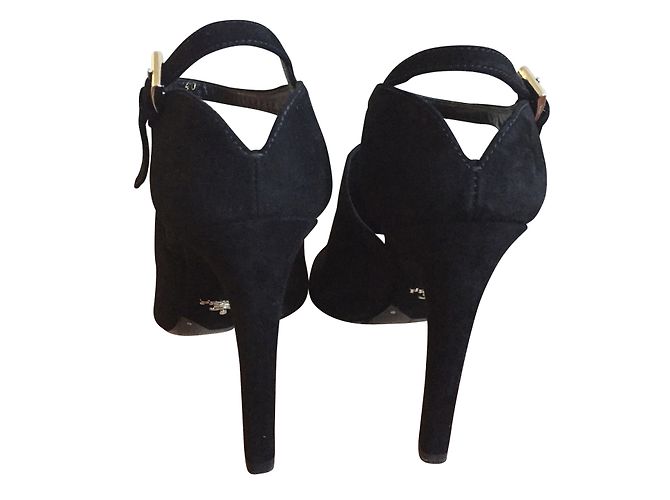 Décolleté Peep Toe Prada in scamosciato nero - vista 3