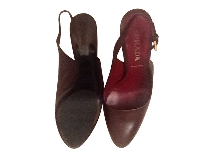 Décolleté slingback Prada pelle marrone 36 - vista 2