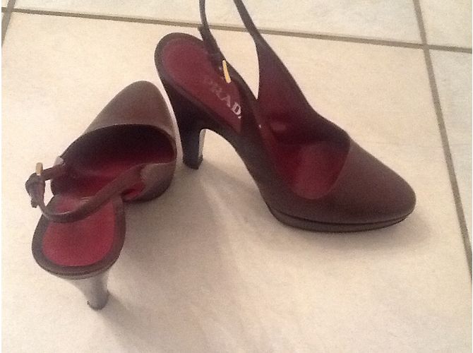 Décolleté slingback Prada pelle marrone 36 - vista 4
