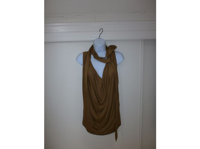 Plein Sud Top de Viscosa con Cuello en V Drapeado Camel Caramelo - vista 3