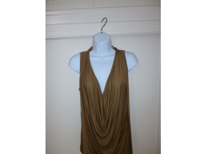 Plein Sud Top de Viscosa con Cuello en V Drapeado Camel Caramelo - vista 4