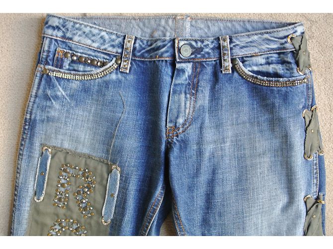 Autre Marque Vaqueros de denim azul hechos a mano - vista 3