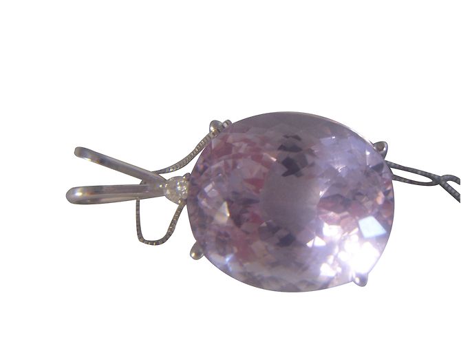 No Brand Collana con Pendente in Kunzite e Diamante in Oro Bianco Argento - vista 2