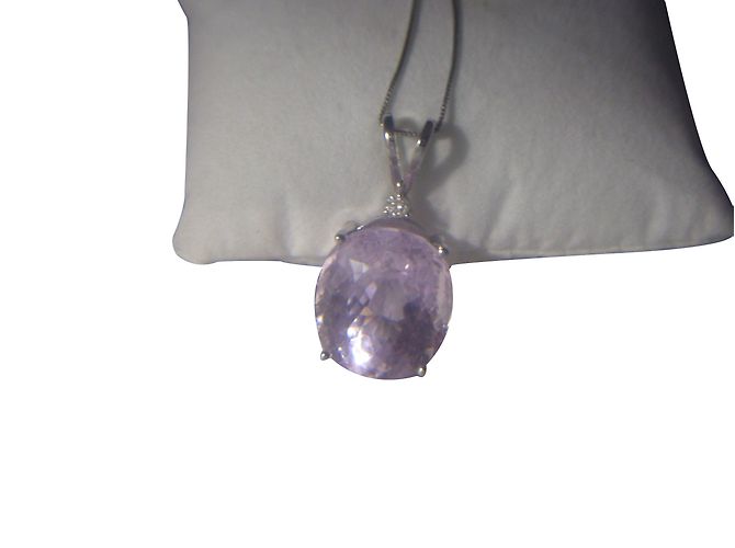 No Brand Collana con Pendente in Kunzite e Diamante in Oro Bianco Argento - vista 3