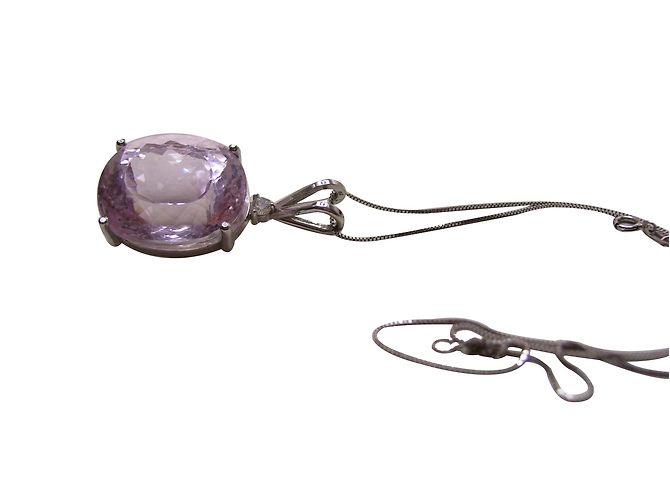 No Brand Collana con Pendente in Kunzite e Diamante in Oro Bianco Argento - vista 4