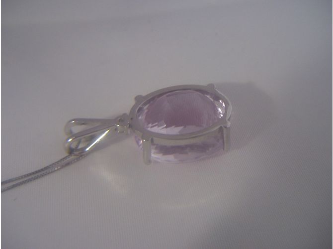 No Brand Collana con Pendente in Kunzite e Diamante in Oro Bianco Argento - vista 5
