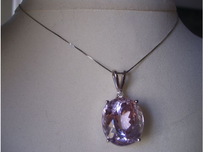 No Brand Collana con Pendente in Kunzite e Diamante in Oro Bianco Argento - vista 6