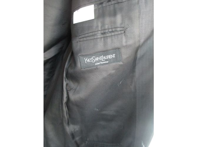 Yves Saint Laurent Black Striped Wool Suit Jacket Size 52 - view 4