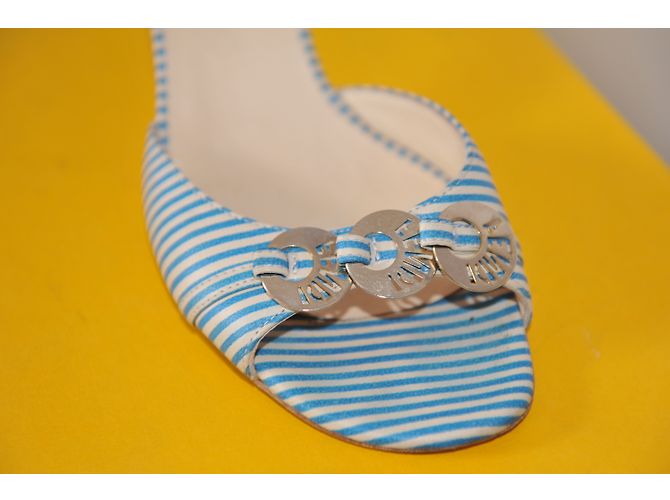 Mules Fendi a righe blu e bianco in cotone - vista 3