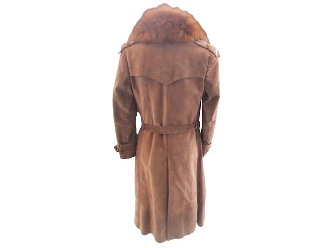 Gabardina Lanvin de Ante con Cuello de Piel de Zorro Marrón Castaño - vista 2