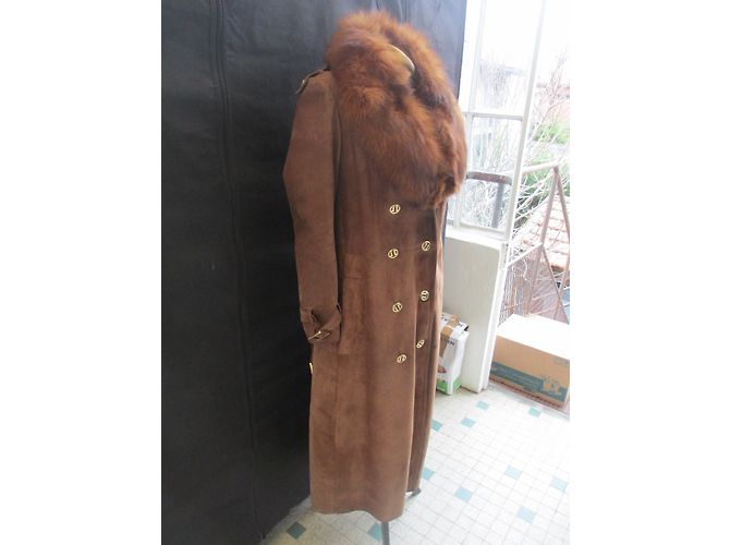 Gabardina Lanvin de Ante con Cuello de Piel de Zorro Marrón Castaño - vista 5