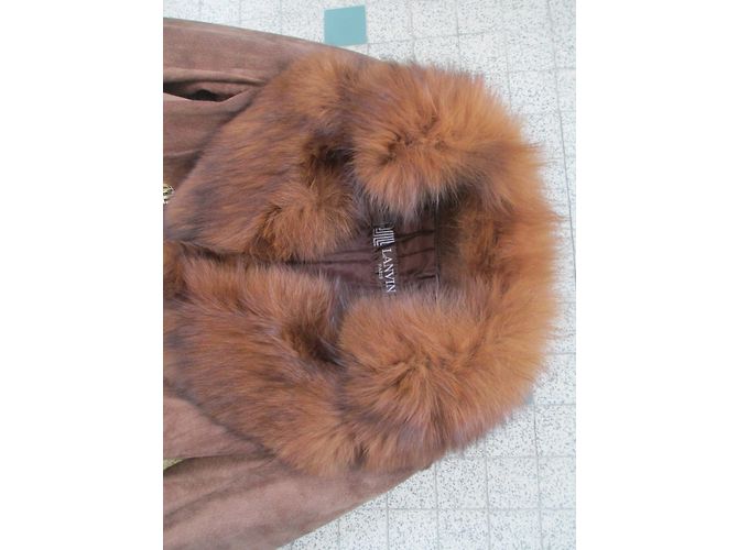 Gabardina Lanvin de Ante con Cuello de Piel de Zorro Marrón Castaño - vista 8