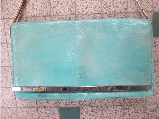 Lanvin Clutch aus türkisfarbenem Pythonleder mit Kette Blau - Ansicht 3