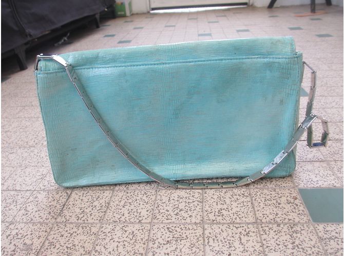 Lanvin Clutch aus türkisfarbenem Pythonleder mit Kette Blau - Ansicht 4