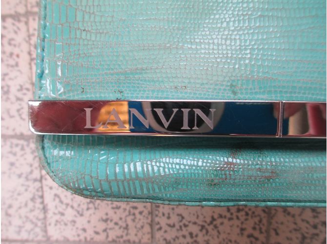 Lanvin Clutch aus türkisfarbenem Pythonleder mit Kette Blau - Ansicht 7