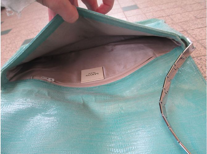 Lanvin Clutch aus türkisfarbenem Pythonleder mit Kette Blau - Ansicht 8