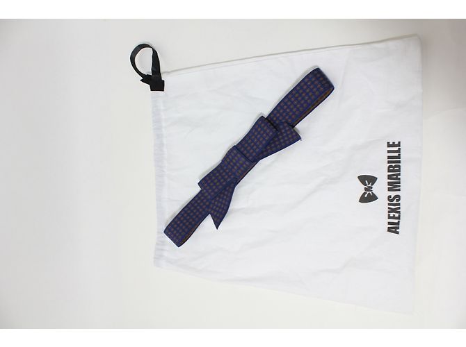 Alexis Mabille Elastischer Gürtel aus Stoff Blau und Senf 75 cm - Ansicht 5