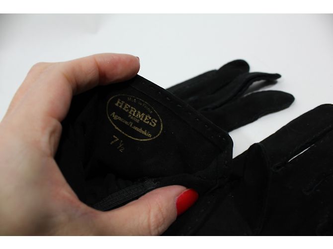 Luvas longas Hermès em camurça preta Preto - vista 14