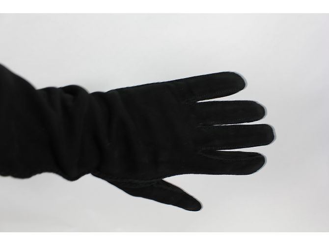 Luvas longas Hermès em camurça preta Preto - vista 7